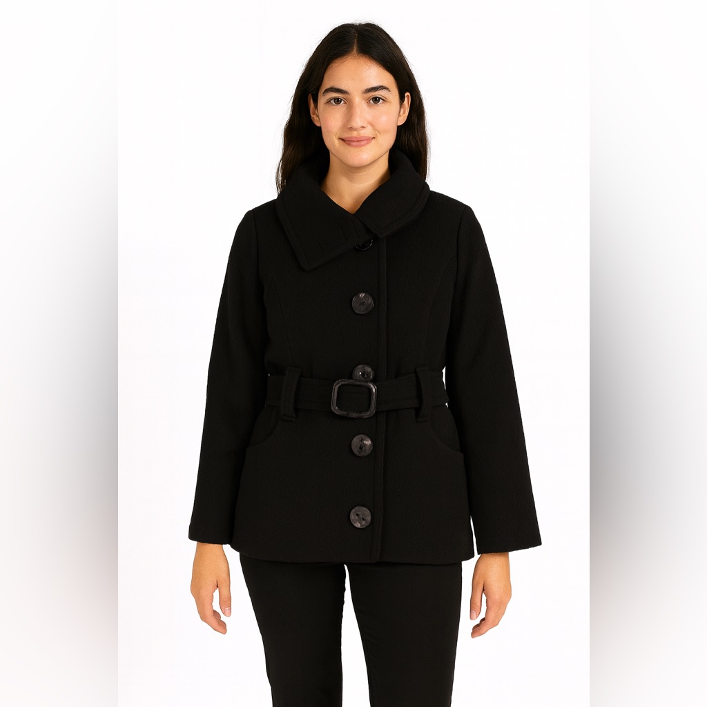 Soia & Kyo Wool Blend Belted Collared Button Front Lined Coat Size Large